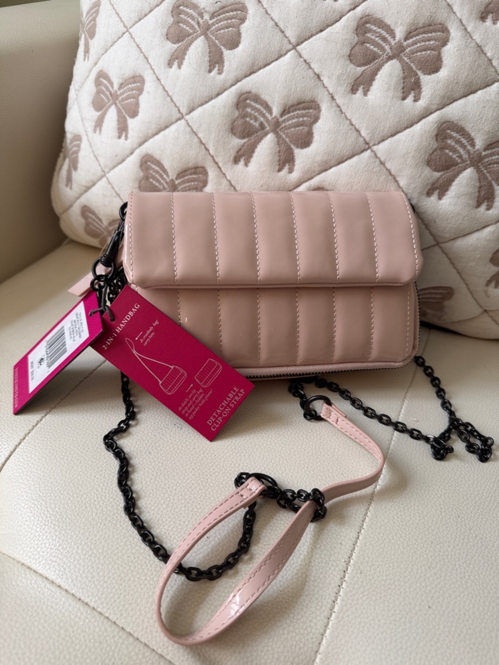 NWT Vince Camuto Quilted Crossbody Bag in Blush Pink - Lightweight Chain Strap
